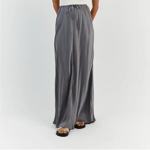 DISSH LAYLA SILK MIDI SKIRT IN GRAY / CHARCOAL